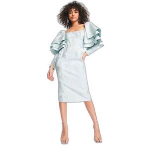 ASOS Pale Mint Green Midi Dress with Dramatic Ruffle Sleeves